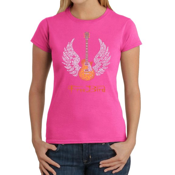 LA Pop Art Women's Word Art T-Shirt - LYRICS TO FREEBIRD