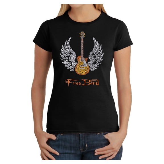LA Pop Art Women's Word Art T-Shirt - LYRICS TO FREEBIRD