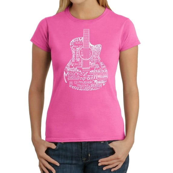 LA Pop Art Women's Word Art T-Shirt - Languages Guitar