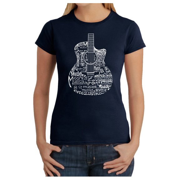 LA Pop Art Women's Word Art T-Shirt - Languages Guitar