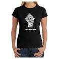 thumbnail image 1 of LA Pop Art Women's Word Art T-Shirt - Love Trumps Hate Fist, 1 of 2