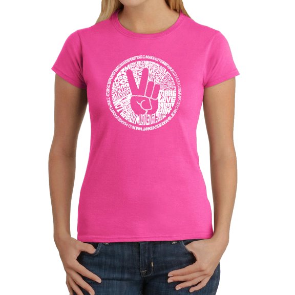 LA Pop Art Women's Word Art T-Shirt - MAKE LOVE NOT WAR