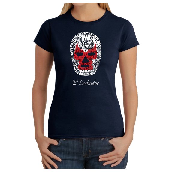 LA Pop Art Women's Word Art T-Shirt - MEXICAN WRESTLING MASK