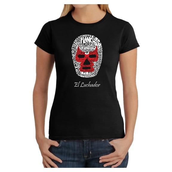 LA Pop Art Women's Word Art T-Shirt - MEXICAN WRESTLING MASK