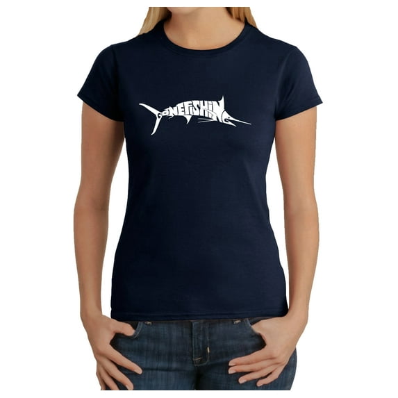LA Pop Art Women's Word Art T-Shirt - Marlin - Gone Fishing
