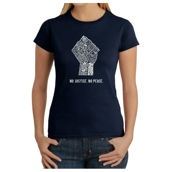 LA Pop Art Women's Word Art T-Shirt - No Justice, No Peace