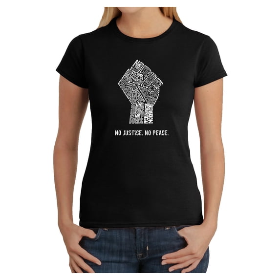 LA Pop Art Women's Word Art T-Shirt - No Justice, No Peace