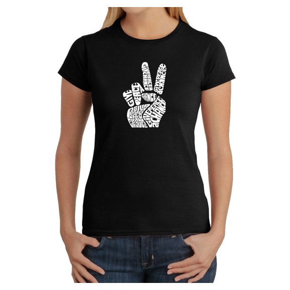LA Pop Art Women's Word Art T-Shirt - PEACE FINGERS