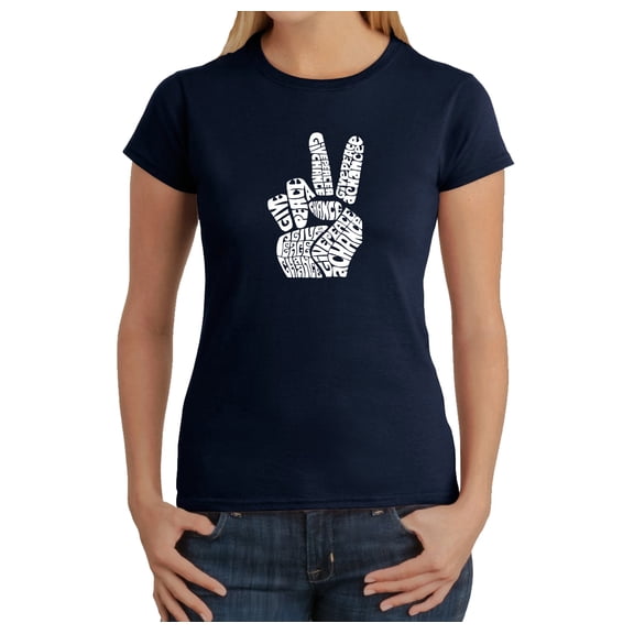 LA Pop Art Women's Word Art T-Shirt - PEACE FINGERS