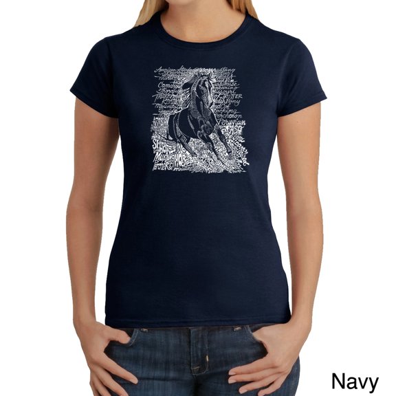 LA Pop Art Women's Word Art T-Shirt - POPULAR HORSE BREEDS