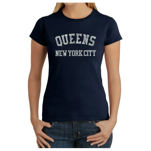 LA Pop Art Women's Word Art T-Shirt - POPULAR NEIGHBORHOODS IN QUEENS, NY