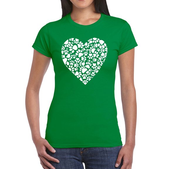 LA Pop Art Women's Word Art T-Shirt - Paw Prints Heart