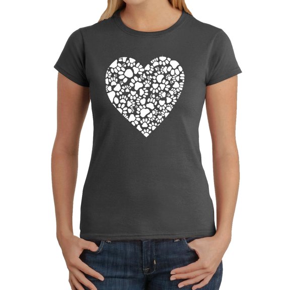 LA Pop Art Women's Word Art T-Shirt - Paw Prints Heart