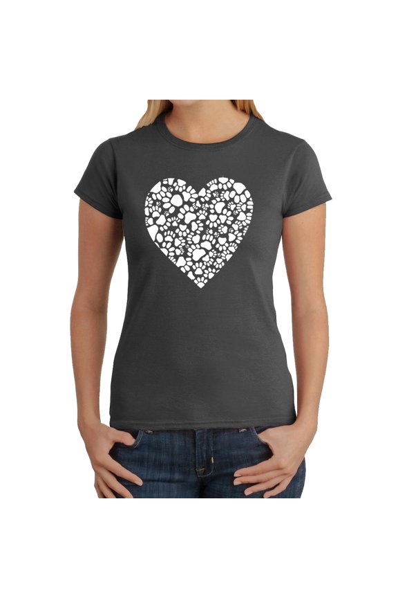 Women's Word Art T-Shirt - Paw Prints Heart