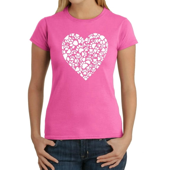 LA Pop Art Women's Word Art T-Shirt - Paw Prints Heart