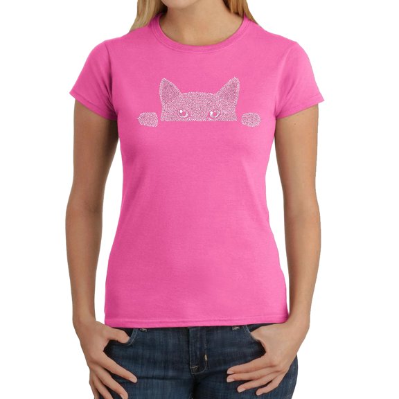 LA Pop Art Women's Word Art T-Shirt - Peeking Cat