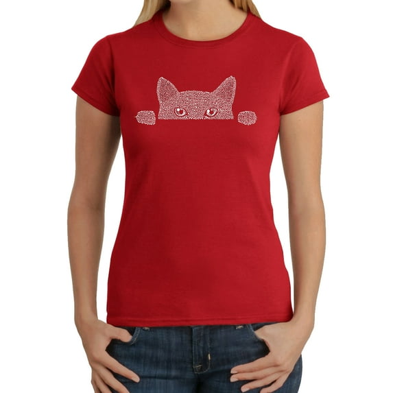 LA Pop Art Women's Word Art T-Shirt - Peeking Cat