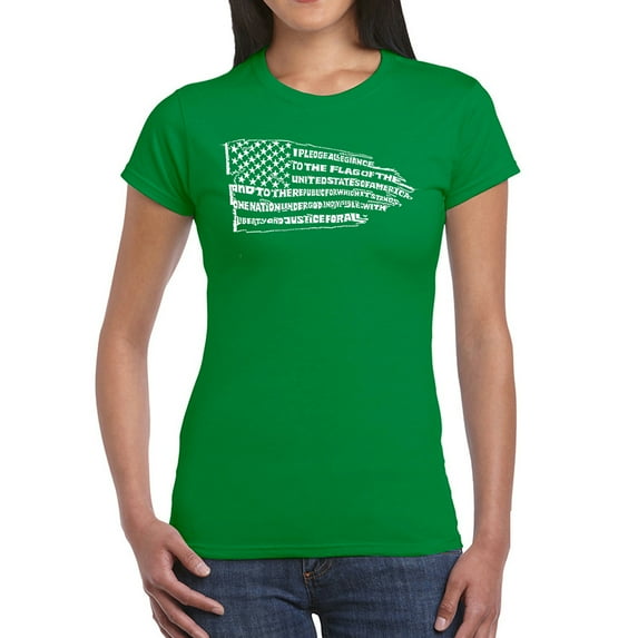 LA Pop Art Women's Word Art T-Shirt - Pledge of Allegiance Flag