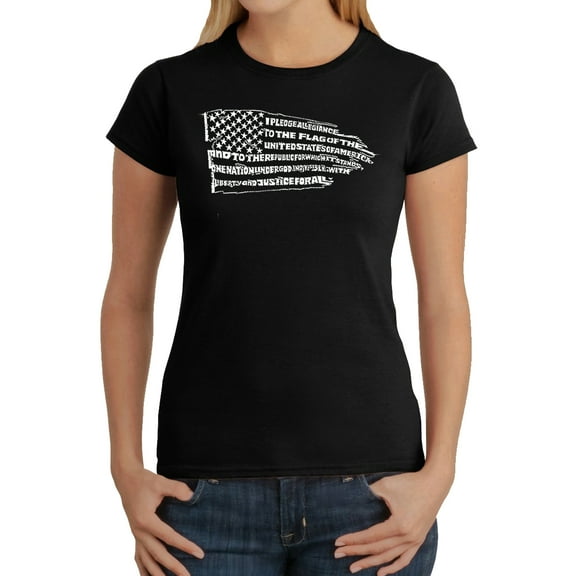 LA Pop Art Women's Word Art T-Shirt - Pledge of Allegiance Flag