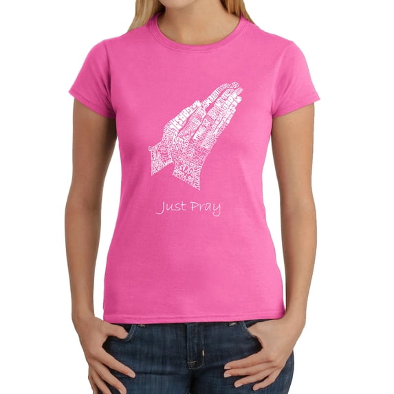 LA Pop Art Women's Word Art T-Shirt - Prayer Hands