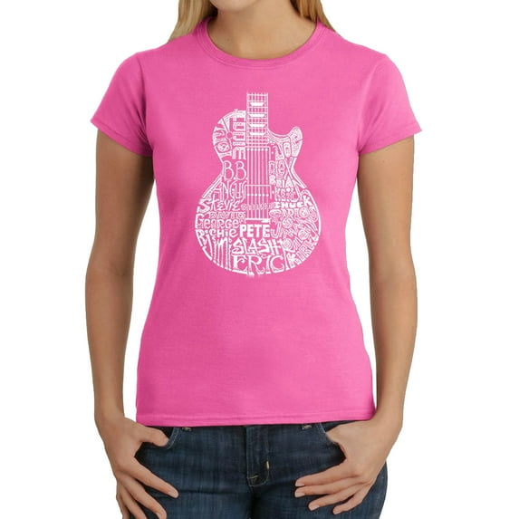 LA Pop Art Women's Word Art T-Shirt - Rock Guitar Head