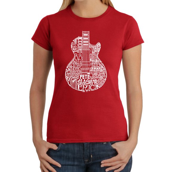 LA Pop Art Women's Word Art T-Shirt - Rock Guitar Head