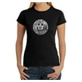 thumbnail image 1 of LA Pop Art Women's Word Art T-Shirt - SMILE IN DIFFERENT LANGUAGES, 1 of 2