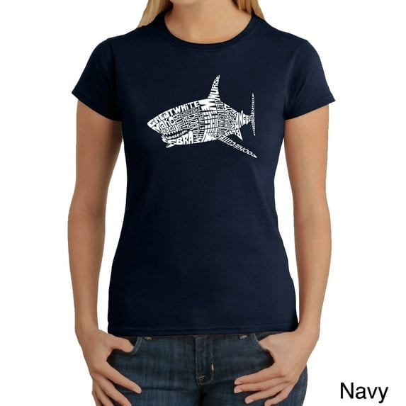 LA Pop Art Women's Word Art T-Shirt - SPECIES OF SHARK