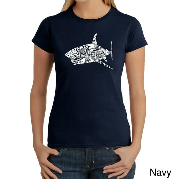 LA Pop Art Women's Word Art T-Shirt - SPECIES OF SHARK