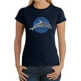 thumbnail image 1 of LA Pop Art Women's Word Art T-Shirt - Species of Dolphin, 1 of 2