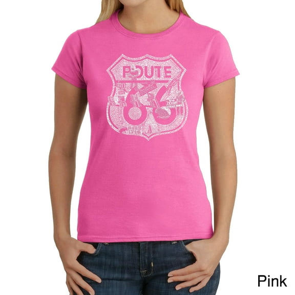 LA Pop Art Women's Word Art T-Shirt - Stops Along Route 66