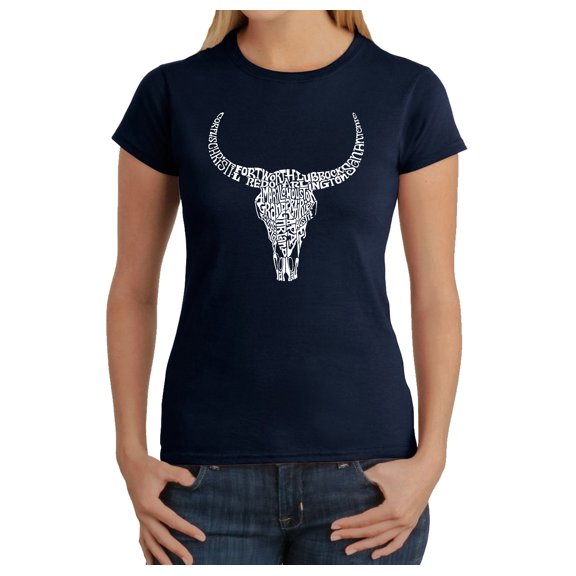 LA Pop Art Women's Word Art T-Shirt - Texas Skull