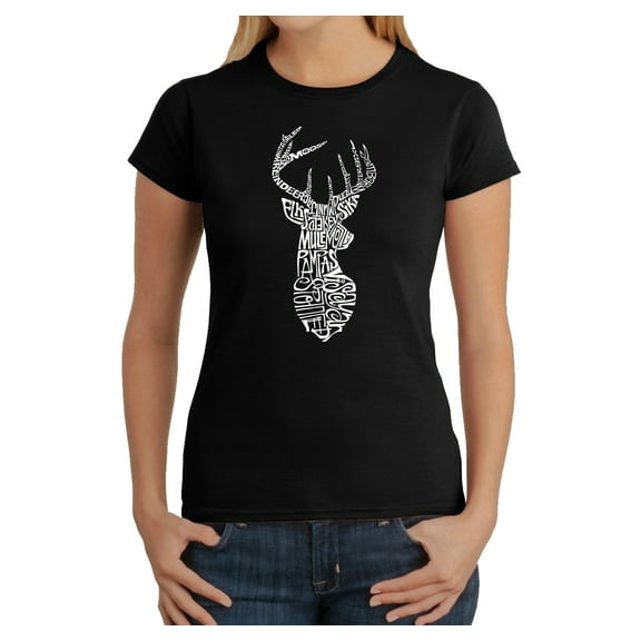 LA Pop Art Women's Word Art T-Shirt - Types of Deer