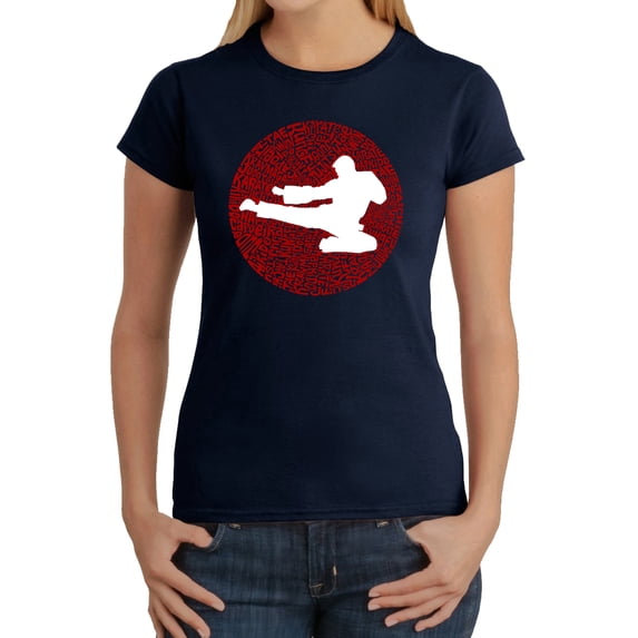 LA Pop Art Women's Word Art T-Shirt - Types of Martial Arts