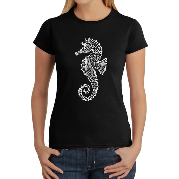 LA Pop Art Women's Word Art T-Shirt - Types of Seahorse