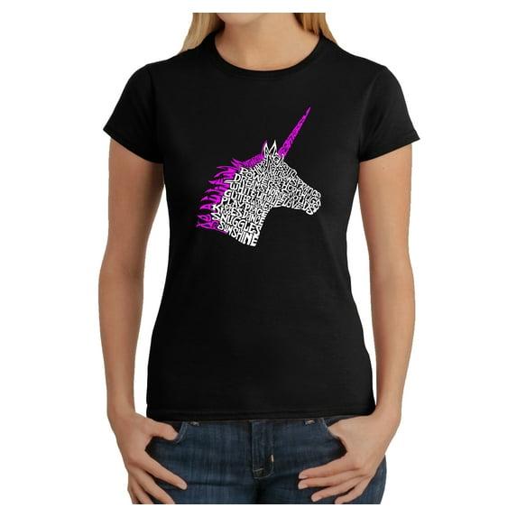 LA Pop Art Women's Word Art T-Shirt - Unicorn