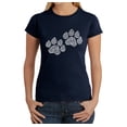 thumbnail image 1 of LA Pop Art Women's Word Art T-Shirt - Woof Paw Prints, 1 of 2