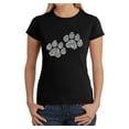 thumbnail image 1 of LA Pop Art Women's Word Art T-Shirt - Woof Paw Prints, 1 of 2