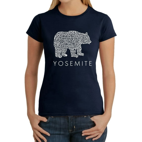 LA Pop Art Women's Word Art T-Shirt - Yosemite Bear