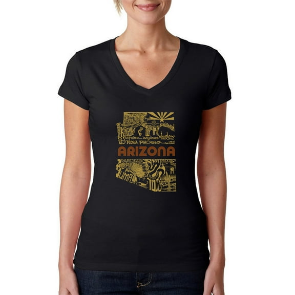 LA Pop Art Women's Word Art V-Neck T-Shirt - Az Pics