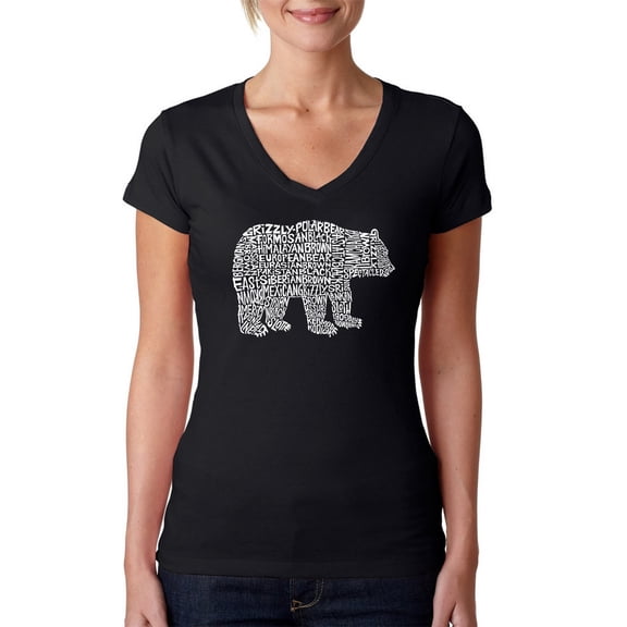 LA Pop Art Women's Word Art V-Neck T-Shirt - Bear Species
