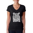 thumbnail image 1 of LA Pop Art Women's Word Art V-Neck T-Shirt - Big Cats, 1 of 2