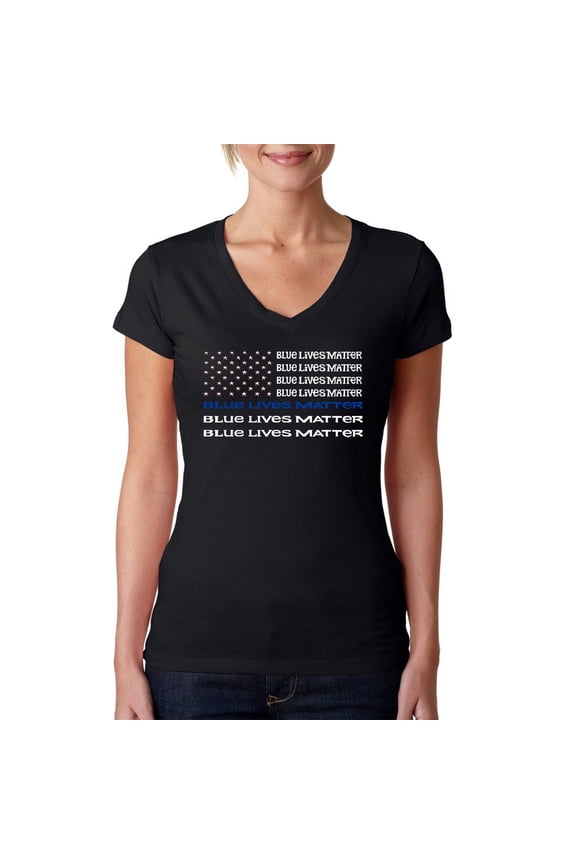 Women's Word Art V-Neck T-Shirt - Blue Lives Matter