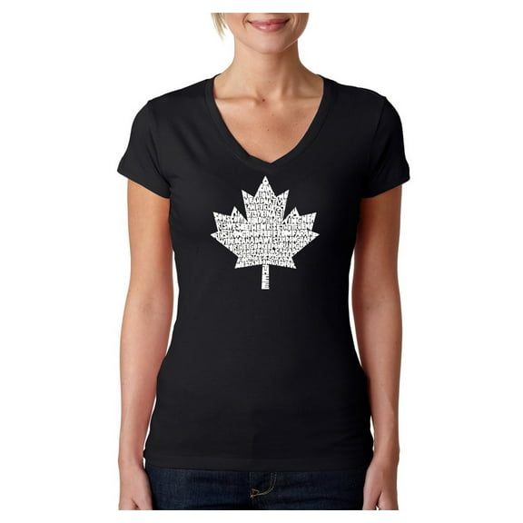 LA Pop Art Women's Word Art V-Neck T-Shirt - CANADIAN NATIONAL ANTHEM