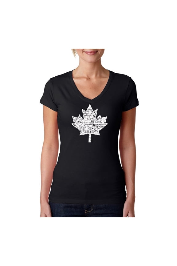 Women's Word Art V-Neck T-Shirt - CANADIAN NATIONAL ANTHEM