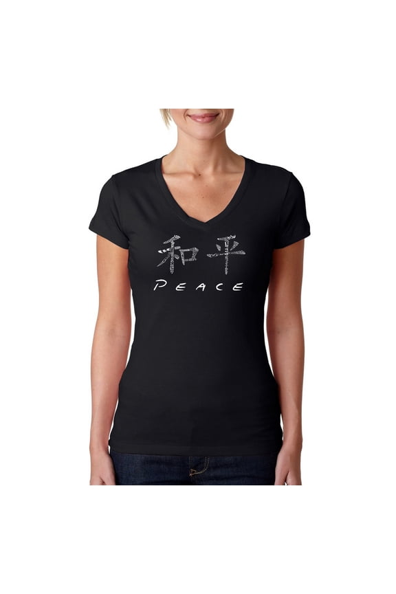 Women's Word Art V-Neck T-Shirt - CHINESE PEACE SYMBOL