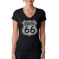 thumbnail image 1 of LA Pop Art Women's Word Art V-Neck T-Shirt - CITIES ALONG THE LEGENDARY ROUTE 66, 1 of 2