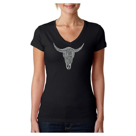 LA Pop Art Women's Word Art V-Neck T-Shirt - COUNTRY MUSIC'S ALL TIME HITS