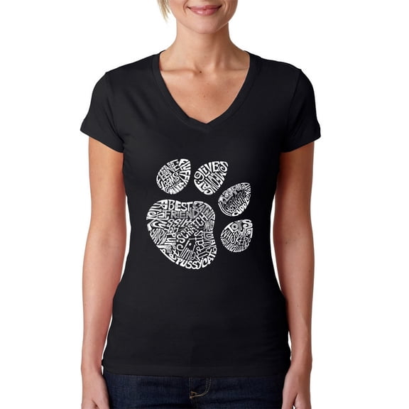 LA Pop Art Women's Word Art V-Neck T-Shirt - Cat Paw