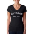 thumbnail image 1 of LA Pop Art Women's Word Art V-Neck T-Shirt - Chicago 1837, 1 of 2